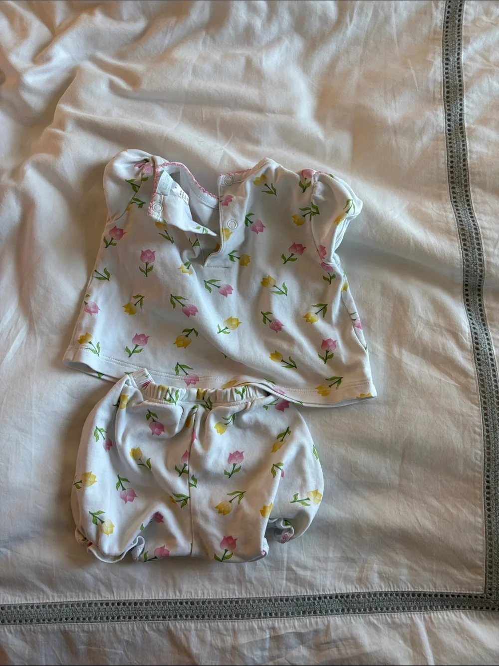 White Floral Diaper Cover Set with Pink & Yellow Tulips